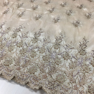 best selling bamboo embroidery fabric with hand beaded sequined lace fabric for clothing or dress