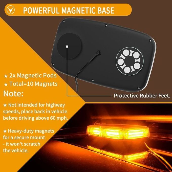 COB Amber Warning Beacon Light with Magnetic 12V Rotation Emergency flash strobe lights for Trucks Car Vehicle