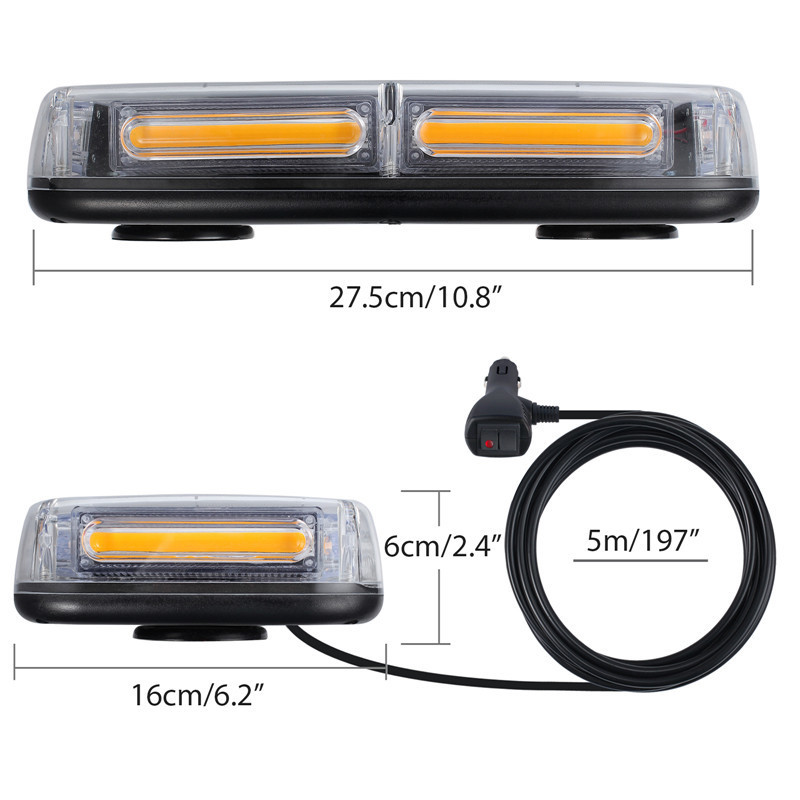 COB Amber Warning Beacon Light with Magnetic 12V Rotation Emergency flash strobe lights for Trucks Car Vehicle