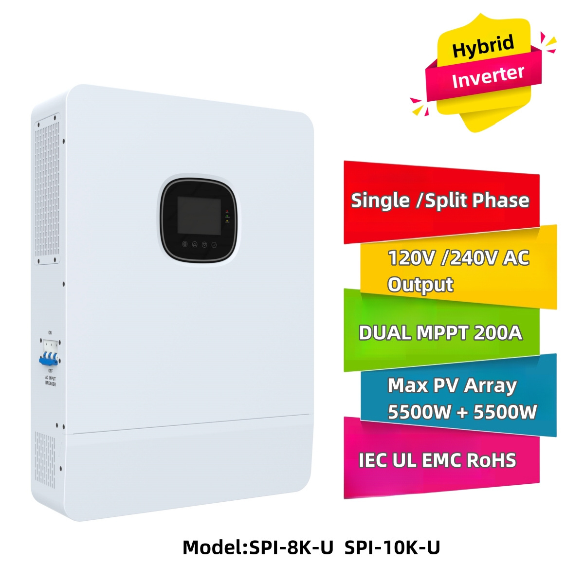 North American 48V 10kW 120V 240V hybrid inverter srne Built-in Dual MPPT 200A All in one split phase Solar Hybrid Inverter