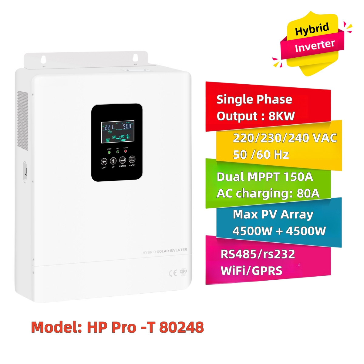 48v Solar Inverter 8kw Off Grid LiFePo4 Battery APP optional Dual MPPT Solar Hybrid Charge Controller Inverter