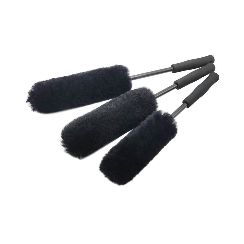 ShineOpen Premium 100% Lambswool Brushes Wheel Brush Woolies for Car Rims with EVA Grip