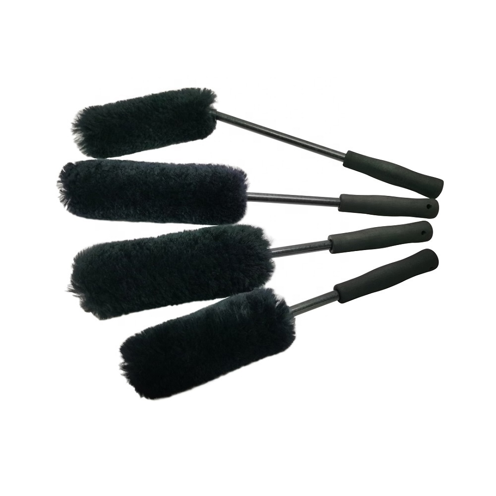 ShineOpen Premium 100% Lambswool Brushes Wheel Brush Woolies for Car Rims with EVA Grip