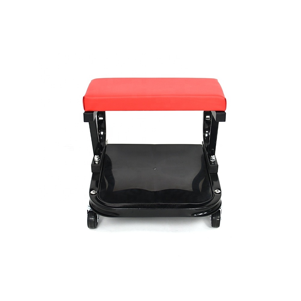 ShineOpen Car Detailing Seat Soft Stool Black Steel Mechanic Car Creeper Seat Tool Cart with Tool Tray and Wheels