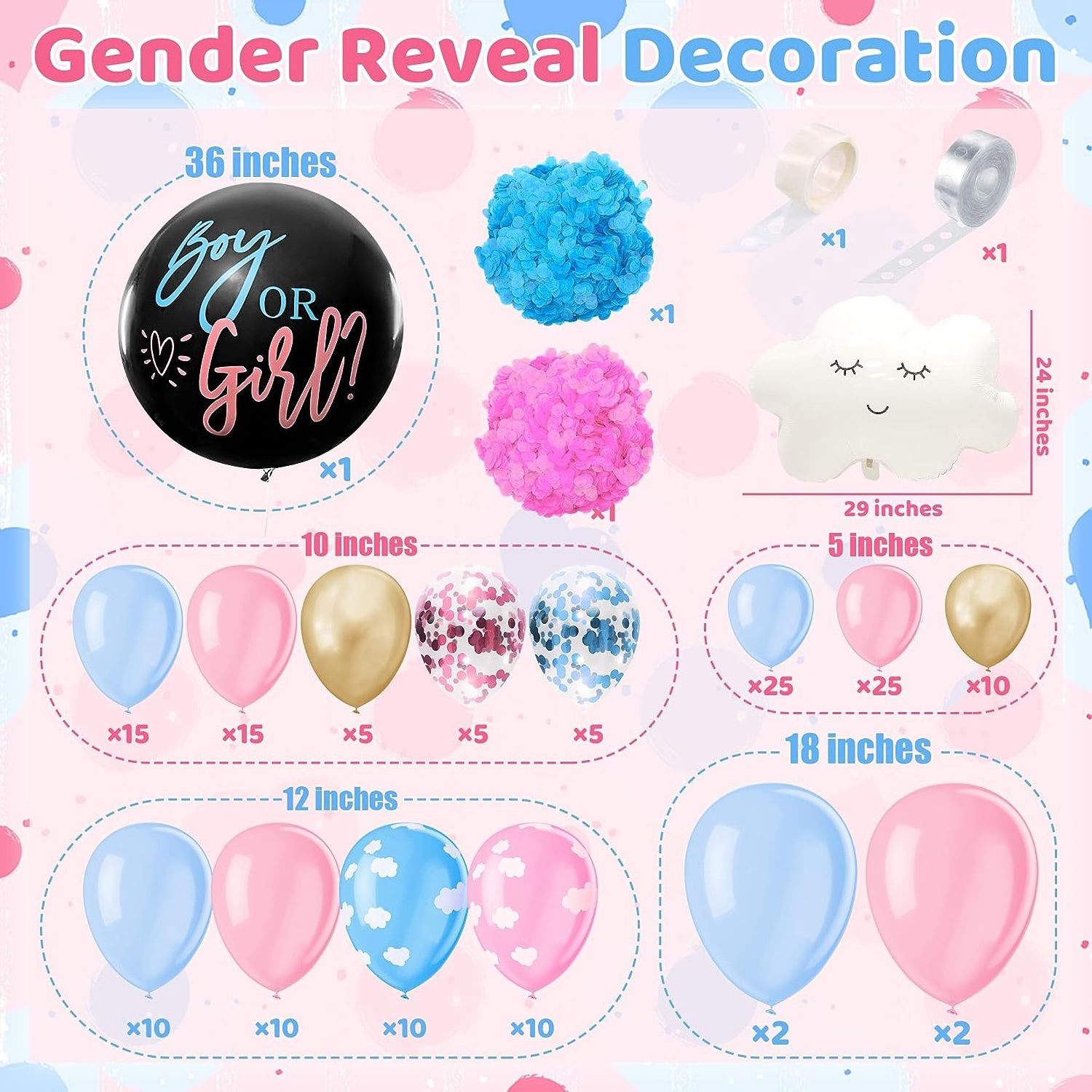 155 Pieces Gender Reveal Balloon Garland Arch Kit Pastel Pink Blue Gold White Cloud Balloons For Baby Shower Gender Reveal Party