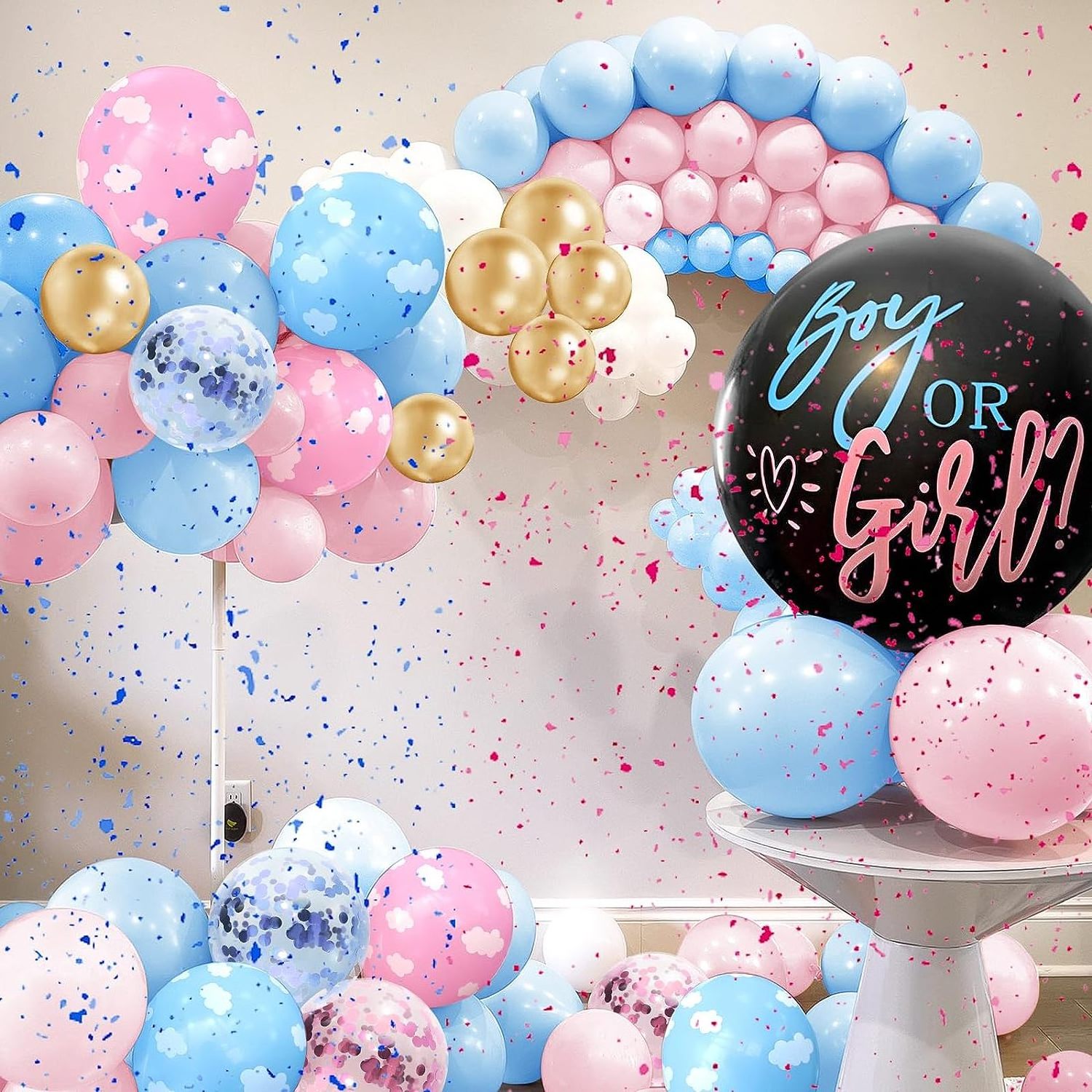 155 Pieces Gender Reveal Balloon Garland Arch Kit Pastel Pink Blue Gold White Cloud Balloons For Baby Shower Gender Reveal Party