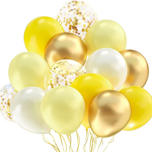 Yellow White Gold Confetti Balloons 12 inch Pastel Yellow Latex Party Balloon Theme Birthday Baby Shower Wedding Decorations