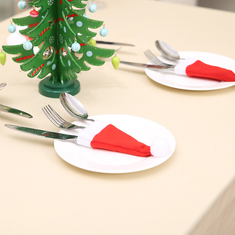 Christmas Santa Hats Xmas Tableware Fork Spoon Knife Storage Bag Party Table Dinner Decoration Supplies