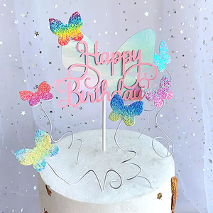 Butterfly Cake Decoration Gradient Non-Woven Cake Topper Dessert Table Happy Birthday Baking Decoration