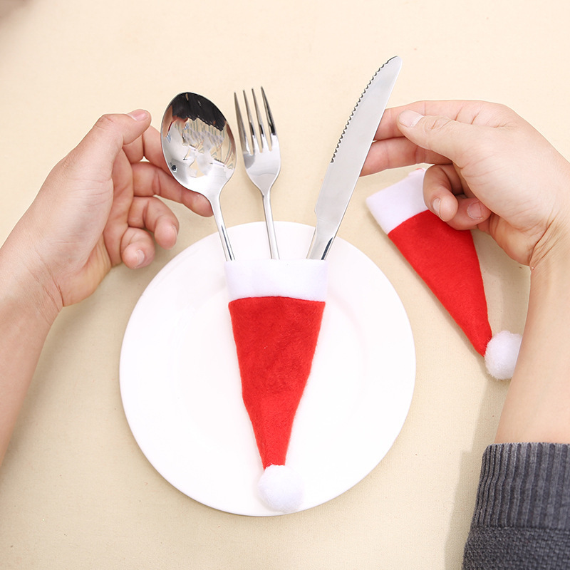 Christmas Santa Hats Xmas Tableware Fork Spoon Knife Storage Bag Party Table Dinner Decoration Supplies