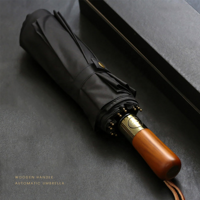 PARACHASE Big Umbrella Men Business Style 115cm Automatic Umbrella Rain Double Layer 10K Windproof Large Golf Umbrellas Wooden