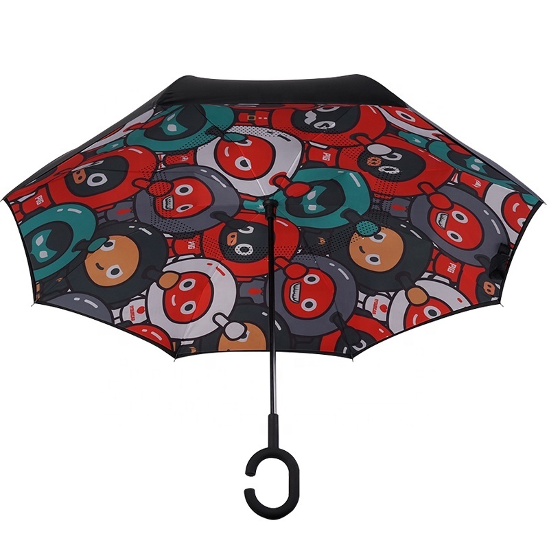 logo customize inverted umbrella windproof no drip stand kazbrella inside out reverse straight umbrella