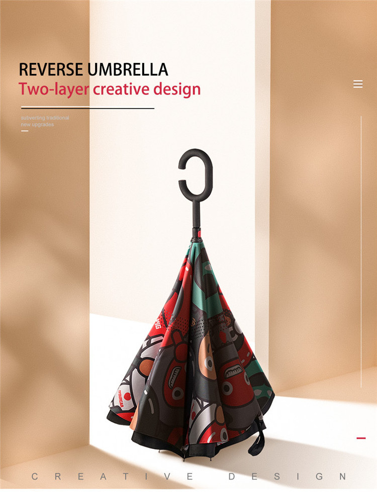 logo customize inverted umbrella windproof no drip stand kazbrella inside out reverse straight umbrella