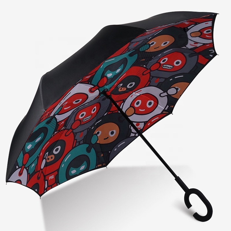 logo customize inverted umbrella windproof no drip stand kazbrella inside out reverse straight umbrella