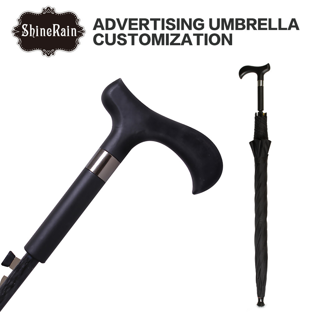 walking stick umbrella crutch cane umbrella straight black waterproof fabric sunshade umbrella