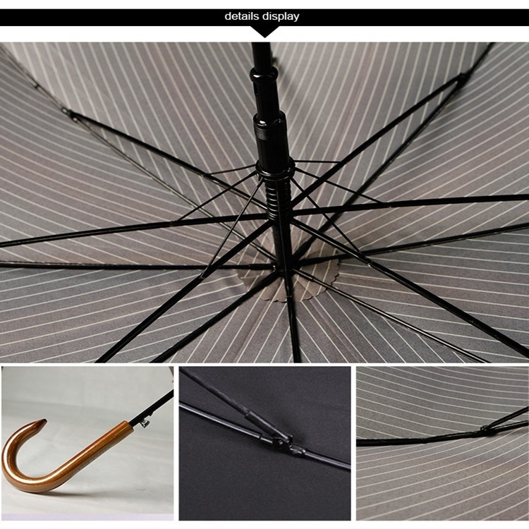 Creative waterproof straight wooden umbrella 8 Ribs Best Selling Wooden J Stick Straight Umbrellas For Sale