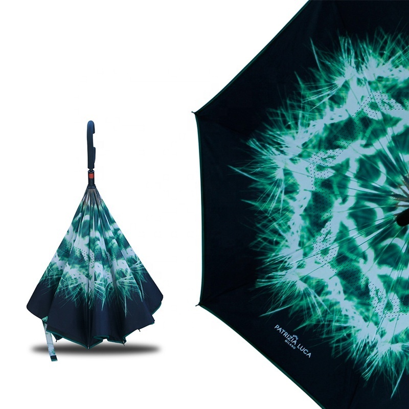 dandelion auto open reverse umbrella custom inverted umbrella full body umbrella for sale digital printing hands free chinese um