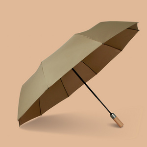 OEM Elegant Japanese 10K  wooden auto open close handle umbrella for waterproof rainproof Restoring ancient ways wooden umbrella