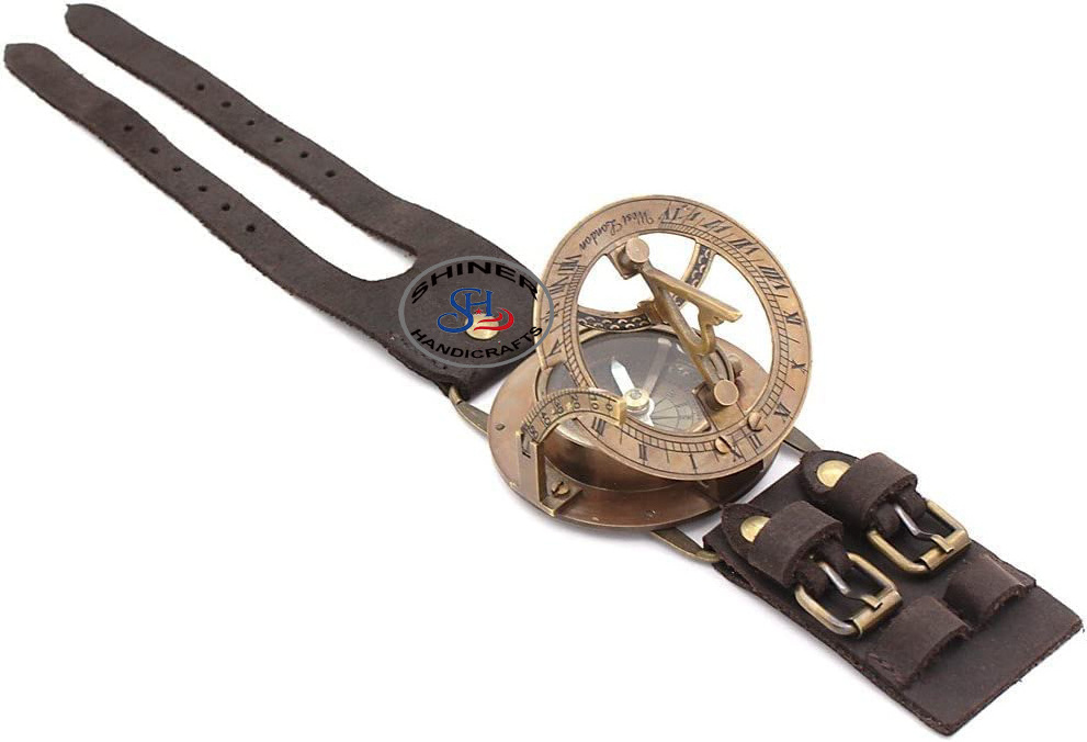 Antique Brass Wrist Sundial Compass Watch Vintage Directional Magnetic Sundial Compass Wrist Marine Nautical Compass Navigation