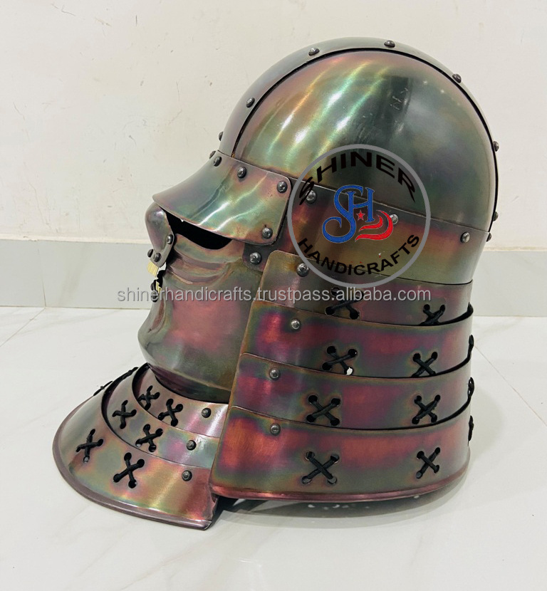 Medieval Samurai Helmet Sengoku Basara Samurai Anime Fantasy Helmet SCA Steel Helmet with Leather Liner Antique Finish