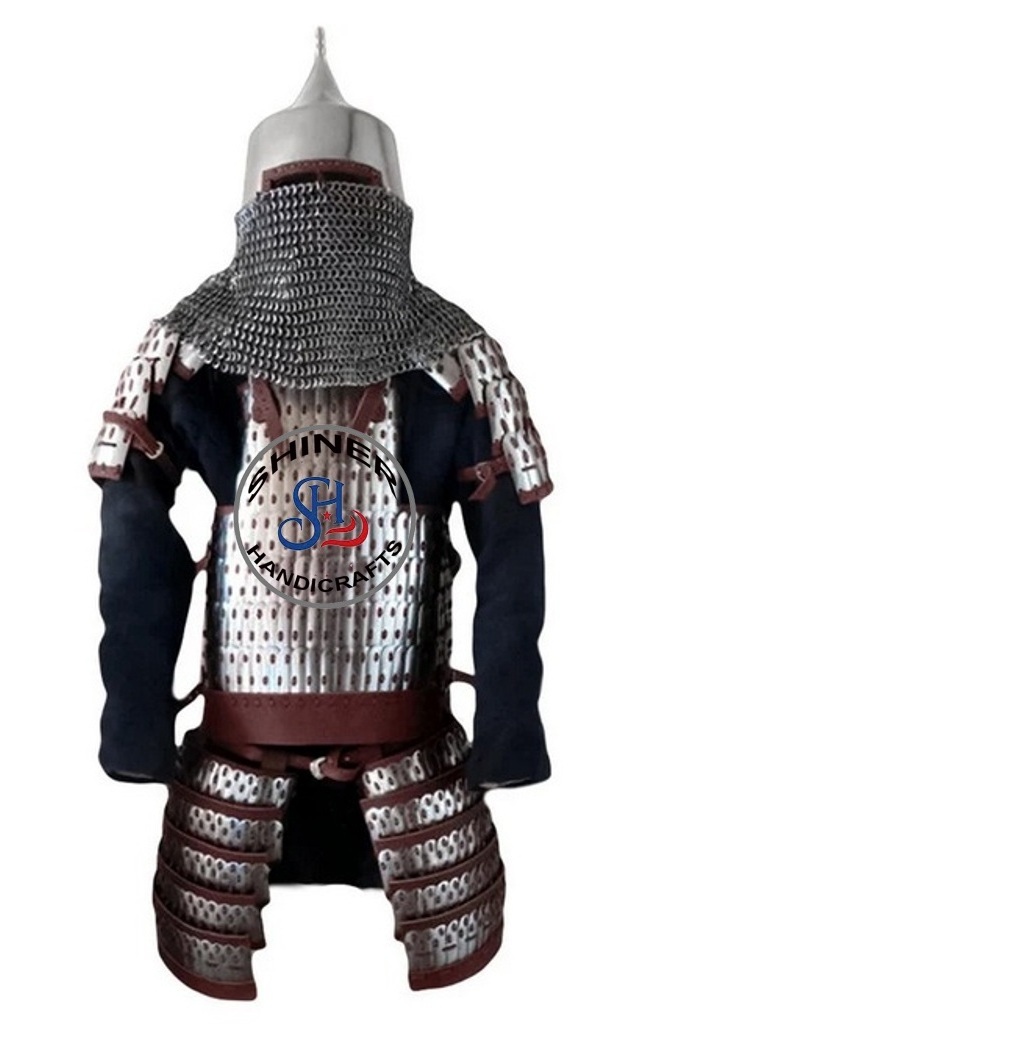 Medieval Japanese Samurai Half Costume With Viking Helmet Fully Wearable Helmet Warrior leather Steel Costume