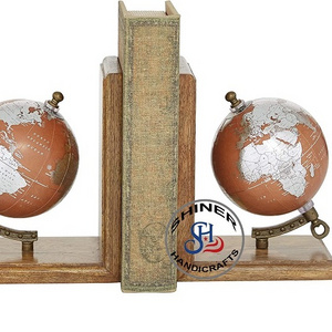 Globe Bookends Vintage Style Decorative Wooden World Globe Bookends Resin Globe Book Ends Supports for Heavy Bookend