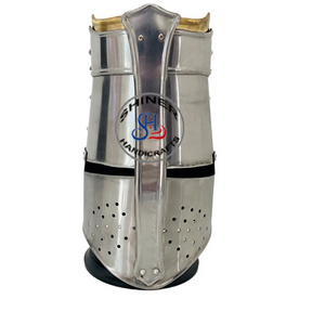 Medieval Armor Helmet New Knights Templar Crusader Silver Helmet Costume 18 Gauge Steel With Wooden Stand