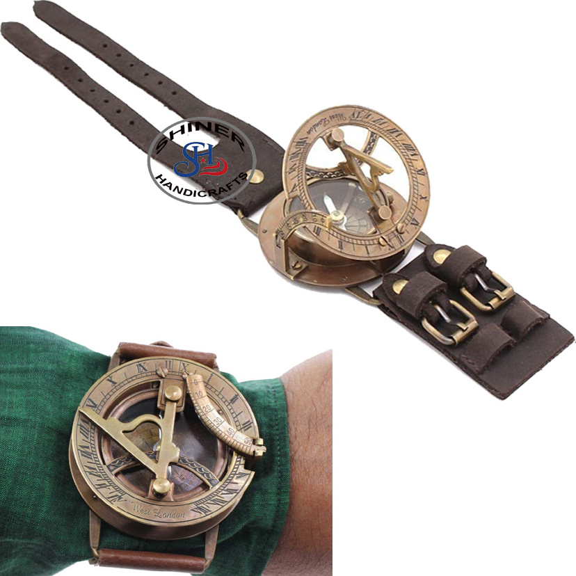 Antique Brass Wrist Sundial Compass Watch Vintage Directional Magnetic Sundial Compass Wrist Marine Nautical Compass Navigation