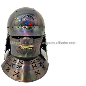 Medieval Samurai Helmet Sengoku Basara Samurai Anime Fantasy Helmet SCA Steel Helmet with Leather Liner Antique Finish