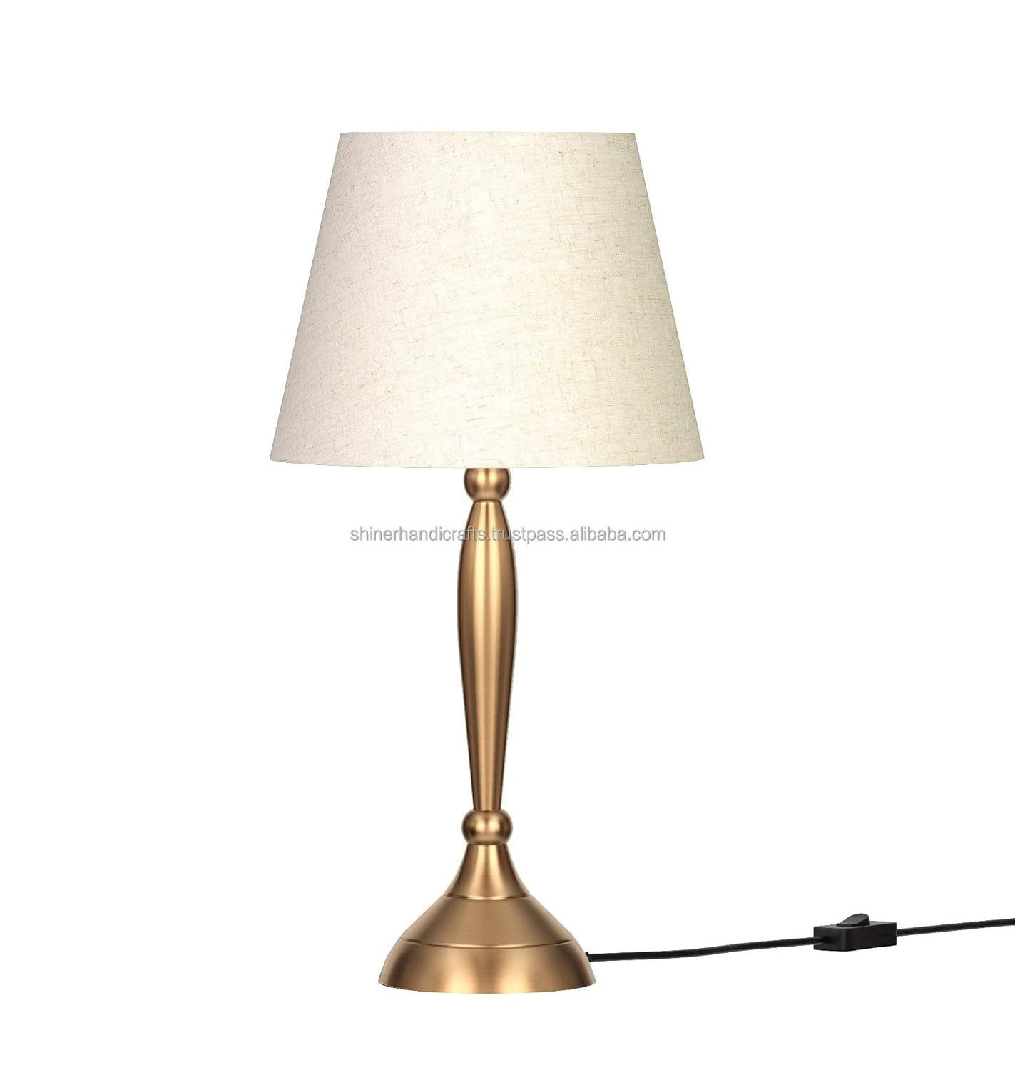 Table Lamp Brass Antique finish 19 inches Height with White 10 inches Diameter Lampshade Aluminum Metal Bedside Table Light Lamp