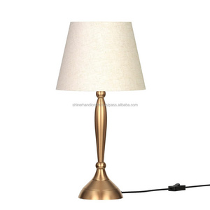 Table Lamp Brass Antique finish 19 inches Height with White 10 inches Diameter Lampshade Aluminum Metal Bedside Table Light Lamp