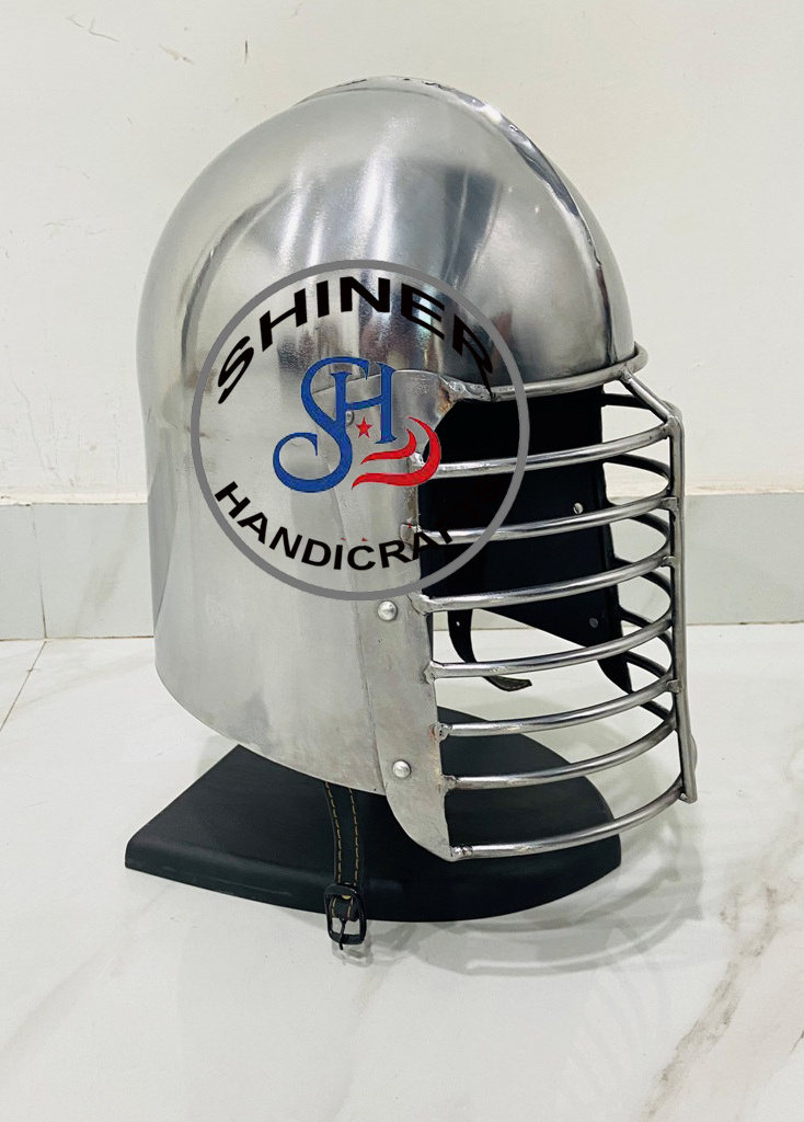 Armor Samurai Helmet Halloween Handcrafted Wearable with Black Wooden Stand Silver Polished  New Design Medieval Helmet Costume