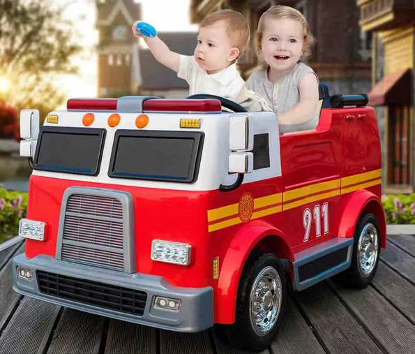 Hot selling kids 12v electric ride on  2 seater car toy fire truck With Intercom Shouting Function