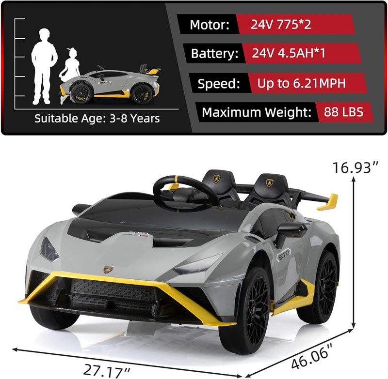 24 Volt Kids Lamborghini Drift Ride On Car with Remote Control