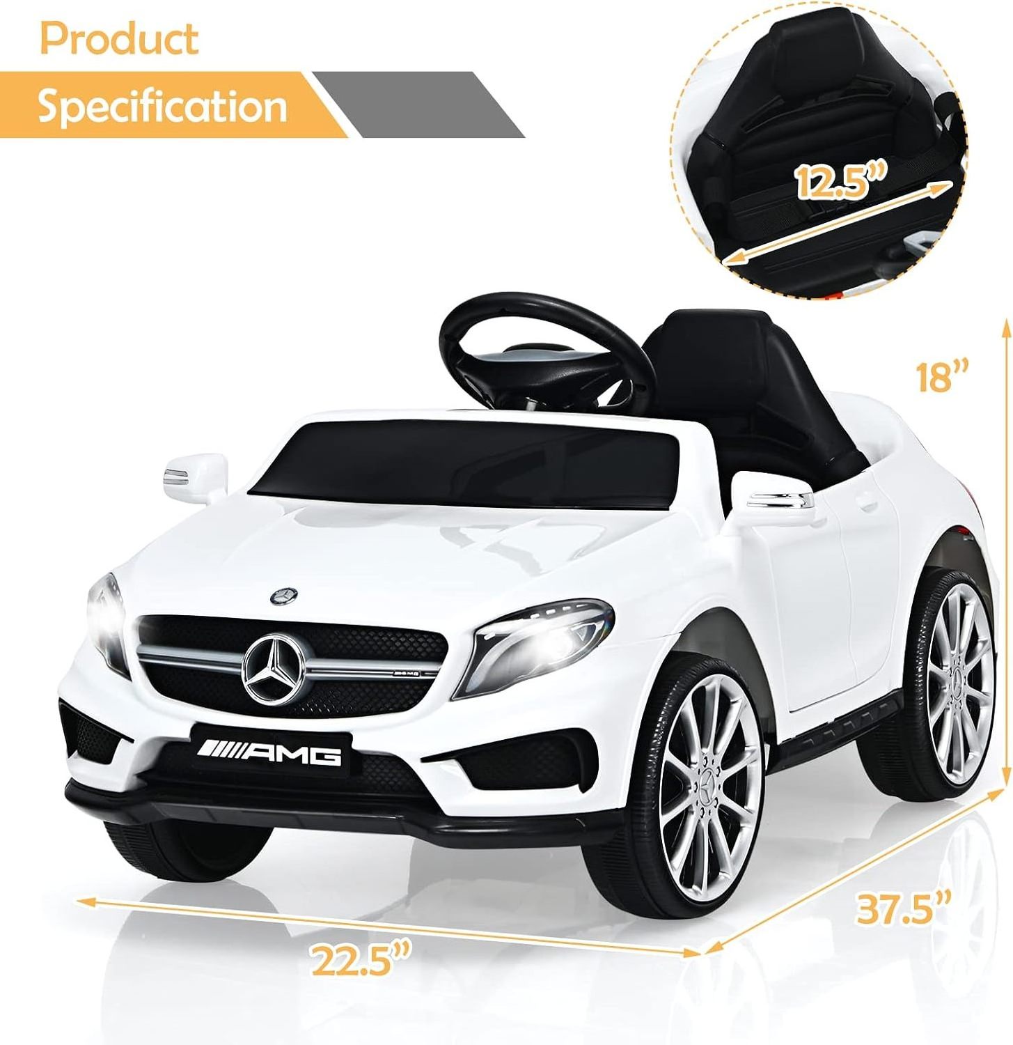 LICESED GLA45 toy car with remote control, mp3 plug, usb ,2 speeds, Led light, battery powered vehicle for toddler children