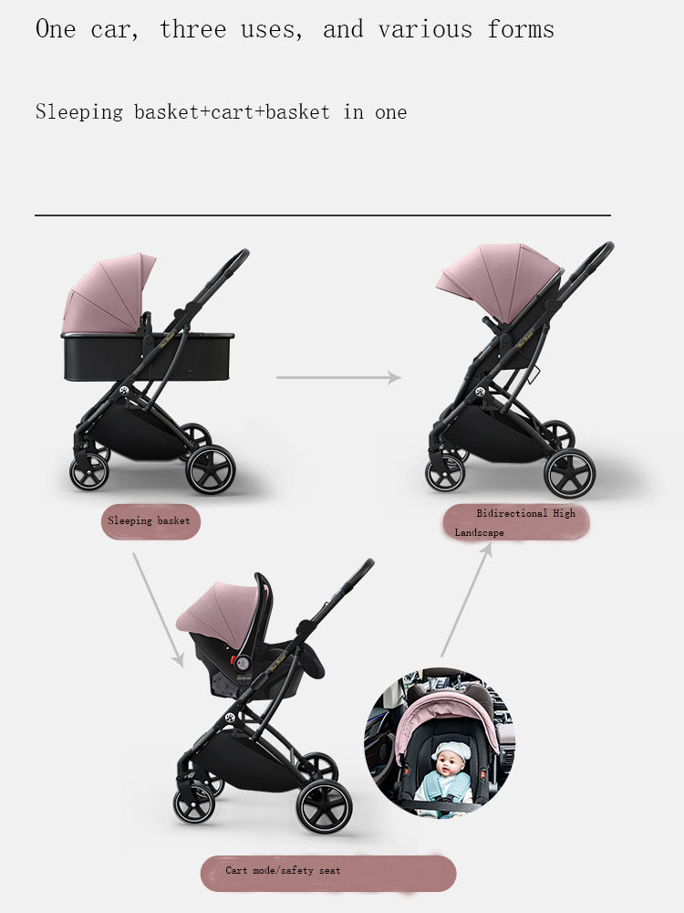 New fashionable baby stroller 3 in 1 luxury baby pram pink foldable pram stroller for travel kids stroller