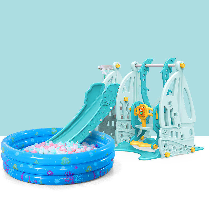 Updated Kids Indoor Playground Toddler 3 in 1 Plastic Slide and Swing with Ocean Ball Pool