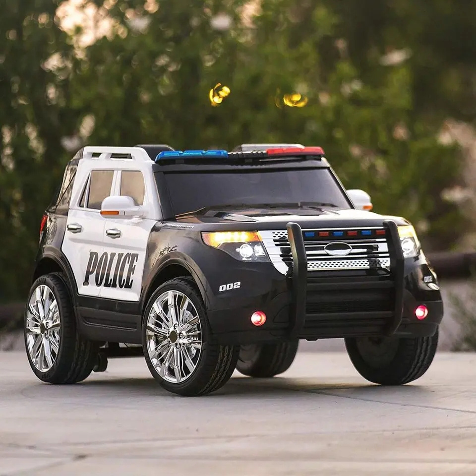 Battery toys new police electric Kids 12V electric police ride on car  black children car