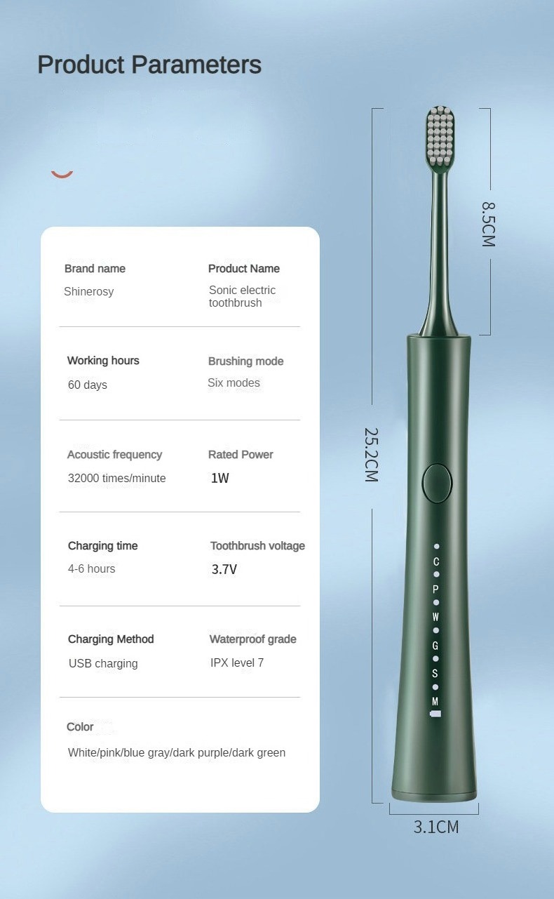 Wholesale sensitive tooth 6 speed USB charge towder shape Bamboo Charcoal bristle ultrasonic sonic electric toothbrush