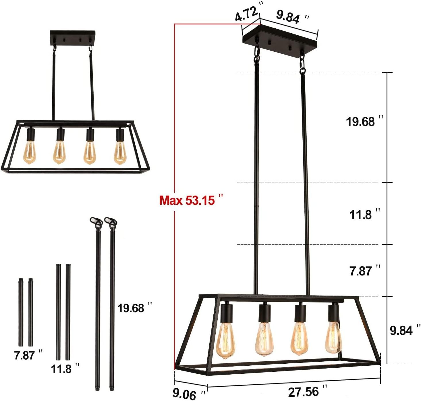 Wholesale Metal Pendant 4-Socket For Indoor Living Dining Room Office Industrial Black Chandelier