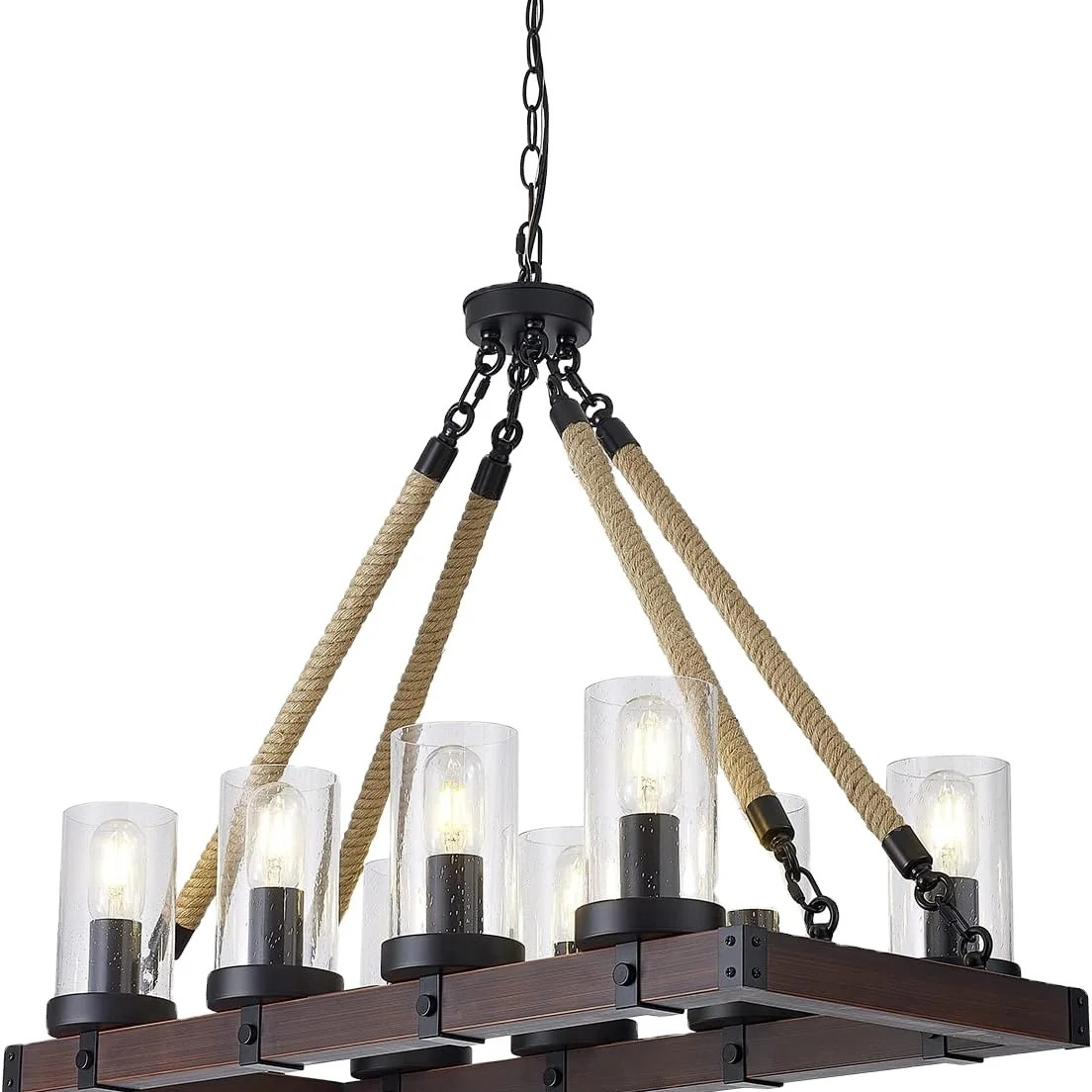 Popular Chandelier Light With Sturdy Hemp Rope Durable Special Adjustable Wood Pendant Light