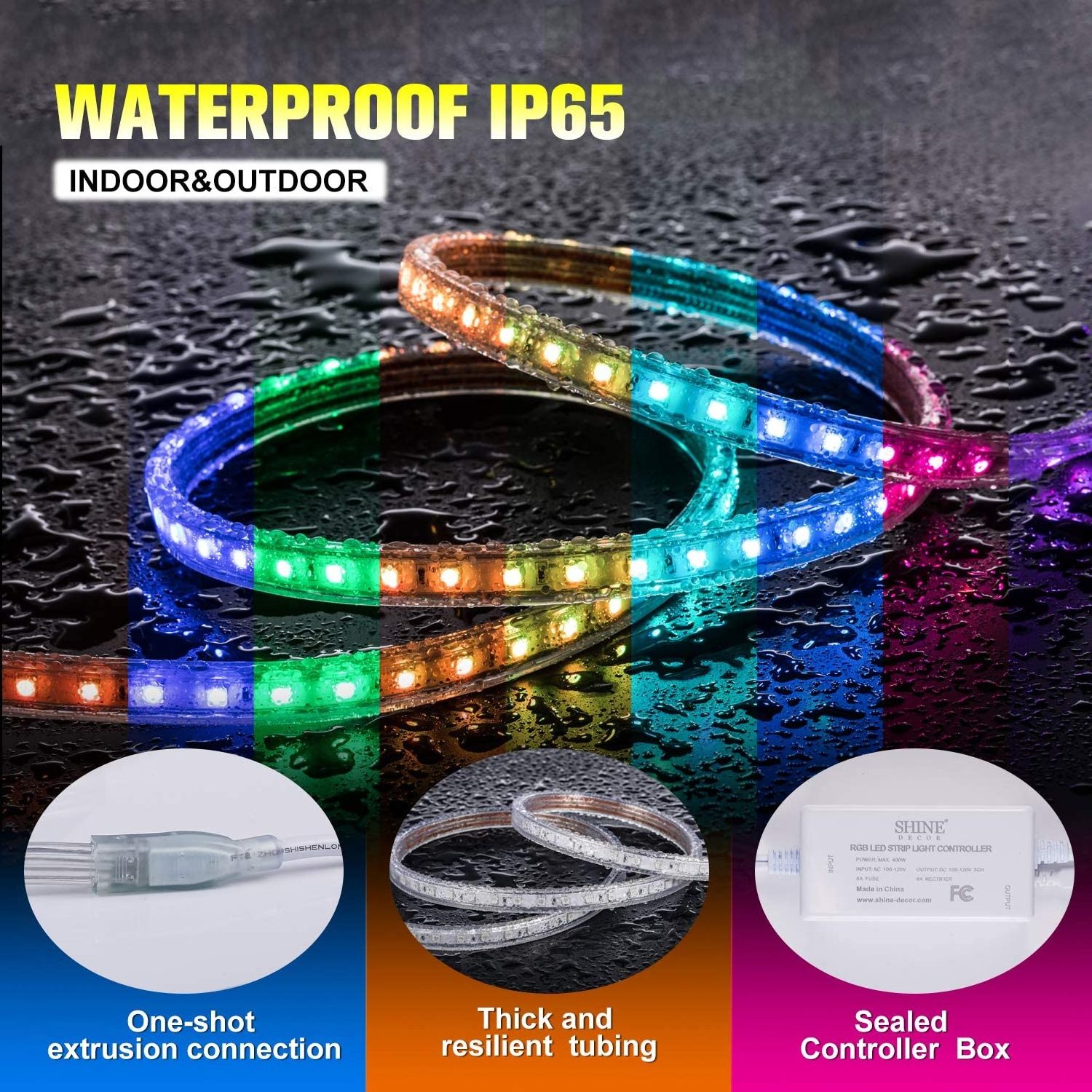 LED RGB Light Strip ETL Listed IP65 Waterproof Dimmable Remote LED RGB Strip Lights for Atmosphere Decoration