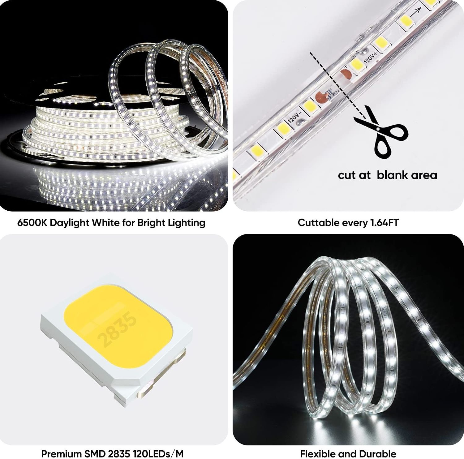 Hot Selling IP65 Waterproof LED Strip 120v Soft Cuttable Garden Decor LED Light