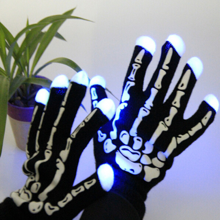 High quality lighting glow gloves halloween,flashing finger lighting gloves Christmas Gifts dance led light up skeleton gloves