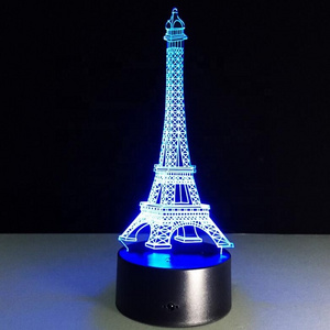 Creative Eiffel Tower Shaped 3D Night Light LED Vision Desk Lamp Home Decoration 7 Colors Flashing 3D Acrylic Light