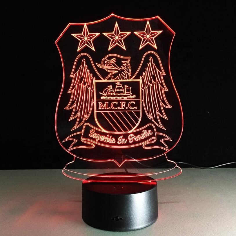 Football Club Fans Gifts 3D Lights 3D Night Light Changing Lamp Carving Slogan Logo Customized Acrylic Touch Remote 7 Colors LED