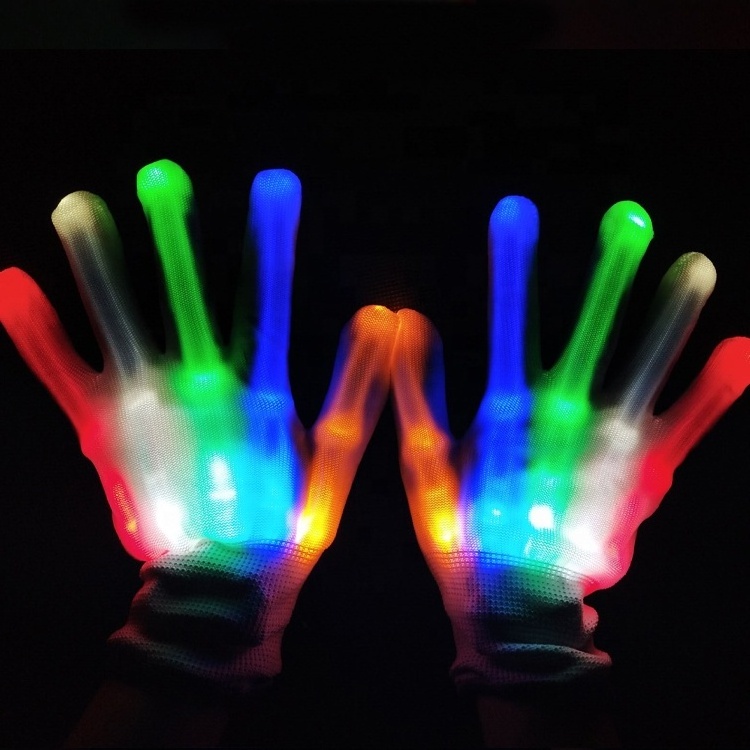 High quality lighting glow gloves halloween,flashing finger lighting gloves Christmas Gifts dance led light up skeleton gloves