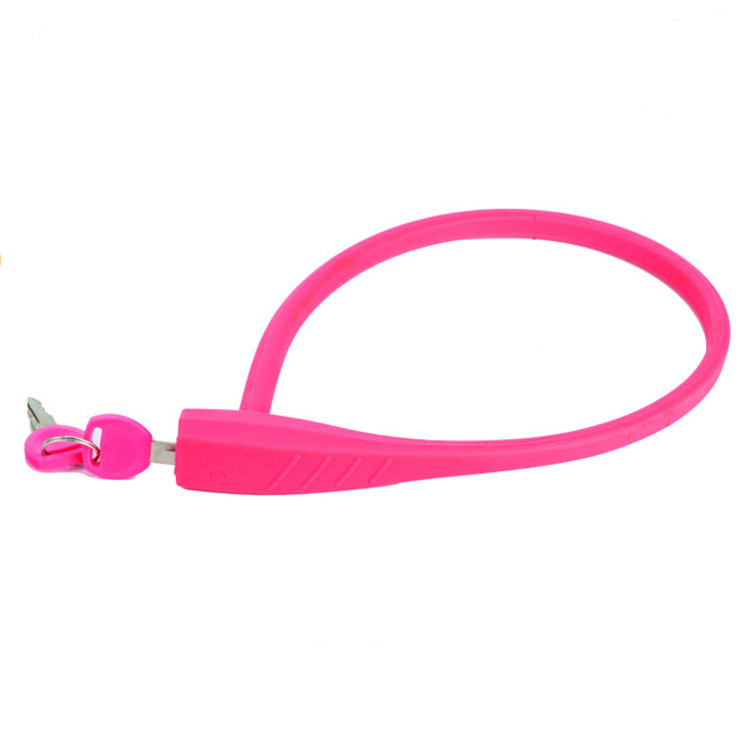 New Pink silicone bicycle cable lock steel security keys bike lock