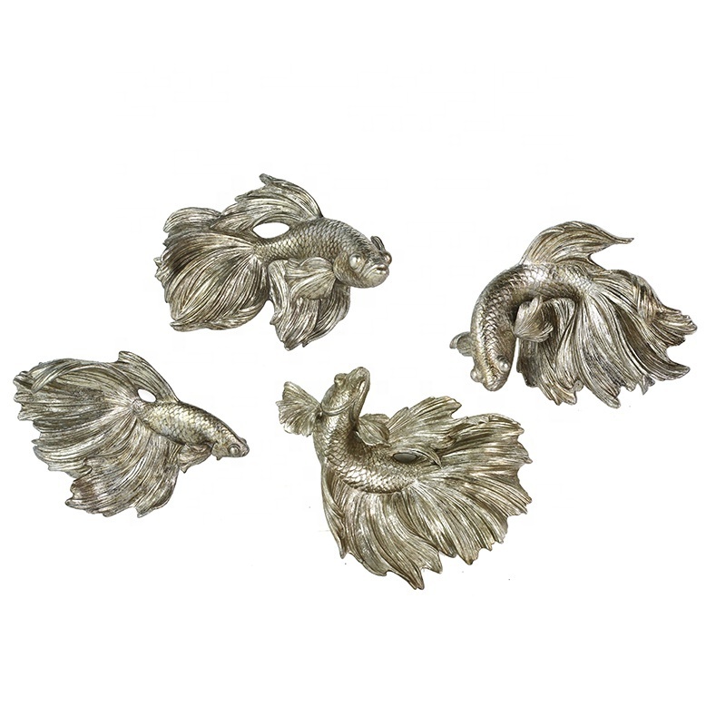 Resin silver foil goldfish 3D fish sculpture wall decor