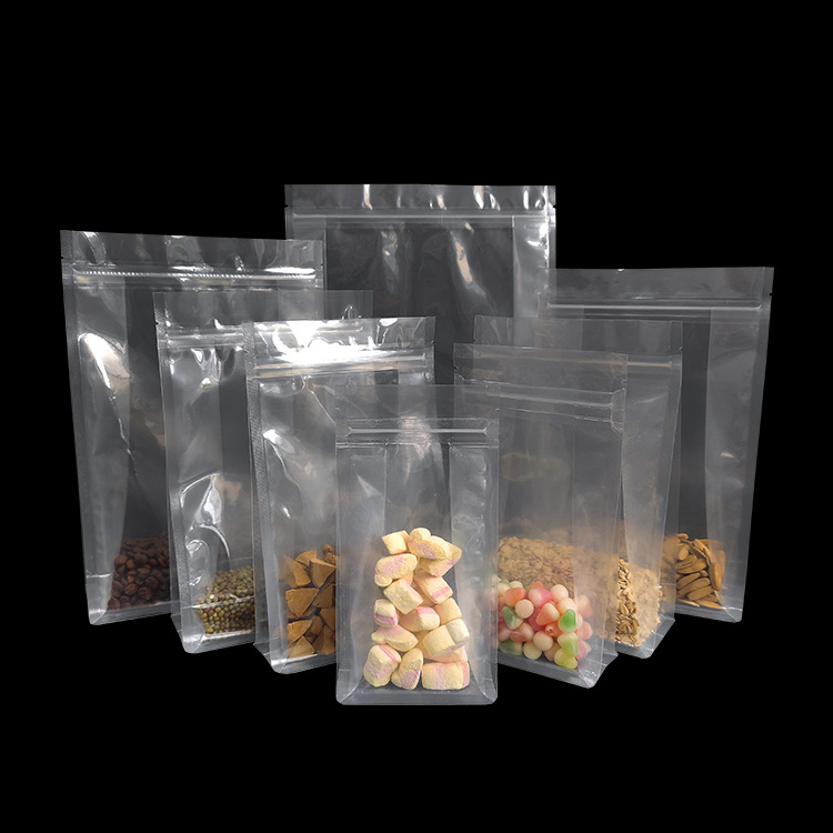 14x24cm Food Packaging Zipper Transparent Resealable Plastic Food Grade Flat Bottom Zip Lock Plastic Clear Packaging Bag